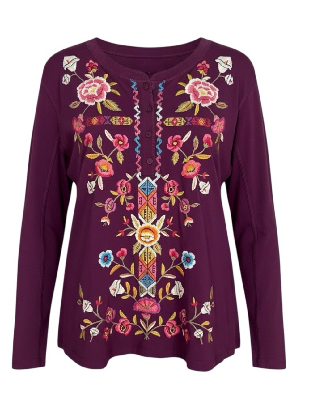 NWT Johnny Was Anaya Raw Seam Henley in Plum Size XXL - Picture 4 of 11